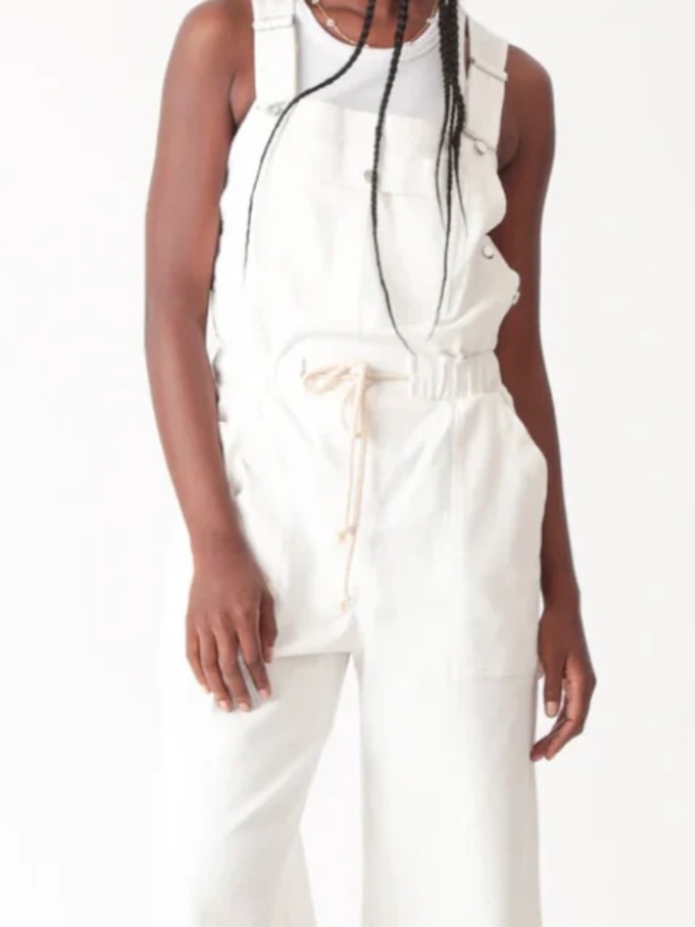 Stylish and utterly practical cream bibbed cotton overalls